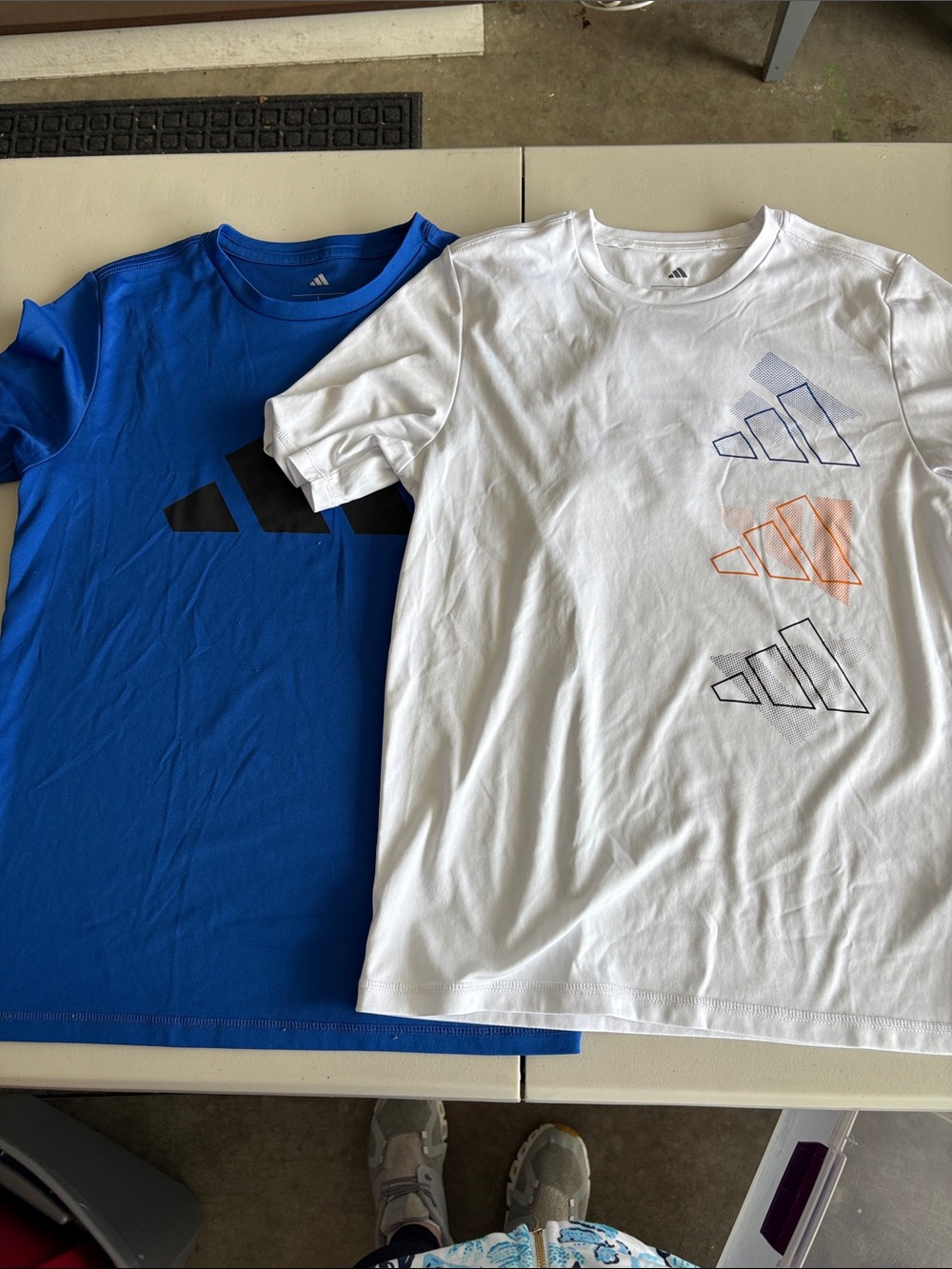 adidas Kids Two-Pack Graphic Tees - Blue, White & Orange Accents